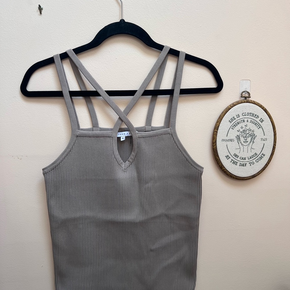 Endless Rose cross body adjustable stretchy top Taupe size medium
